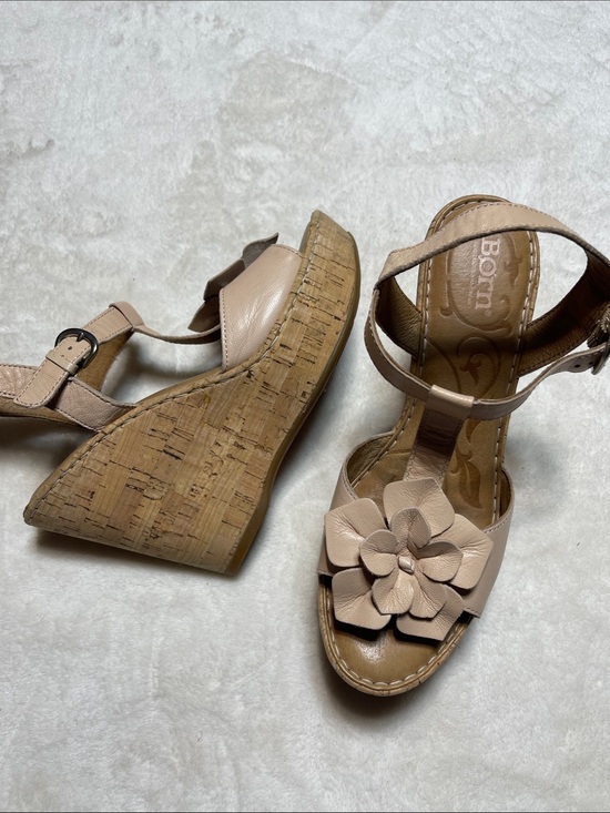 Born Shoes - Born Nude Floral Cork Wedge Sandals Size 8